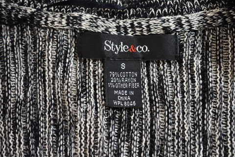 Style&Co Women's 3/4-Sleeves Black Button Down Ribbed Knit Cardigan Shrug Top S - evorr.com