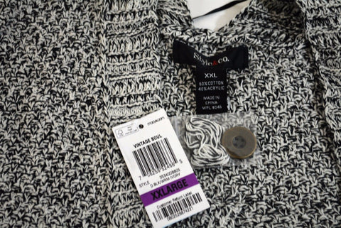 Style&Co Women's 3/4 Sleeve Black Open Front Marl Knit Duster Cardigan Shrug XXL - evorr.com