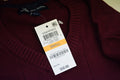 John Ashford Men's Long-Sleeves Cherry Red Striped Ribbed V-Neck Knit Sweater S - evorr.com
