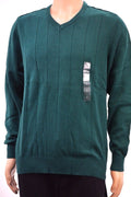 John Ashford Mens Long-Sleeve Green Striped Texture Cotton V-Neck Knit Sweater L - evorr.com