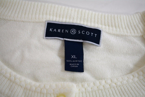 Karen Scott Women's Long Sleeves Luxesoft White Button Front Cardigan Sweater XL