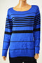 NY Collection Women's Long Sleeves Scoop Neck Blue Striped Knit Sweater Top XL - evorr.com