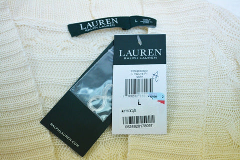 New Lauren Ralph Lauren Women's Ivory Cable Knit Open Front Cardigan Shrug Top L