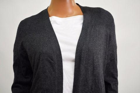 Karen Scott Womens Open-Front 3/4 Sleeve Gray Rib Trim Knit Cardigan Shrug Top S