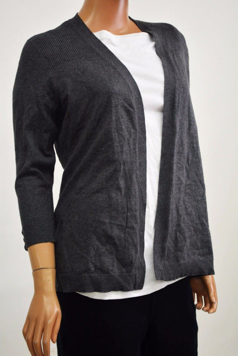 Karen Scott Womens Open-Front 3/4 Sleeve Gray Rib Trim Knit Cardigan Shrug Top S