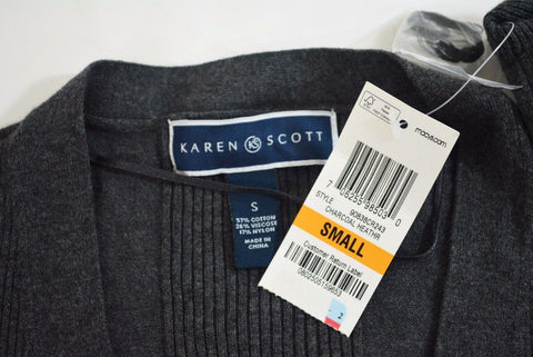 Karen Scott Womens Open-Front 3/4 Sleeve Gray Rib Trim Knit Cardigan Shrug Top S
