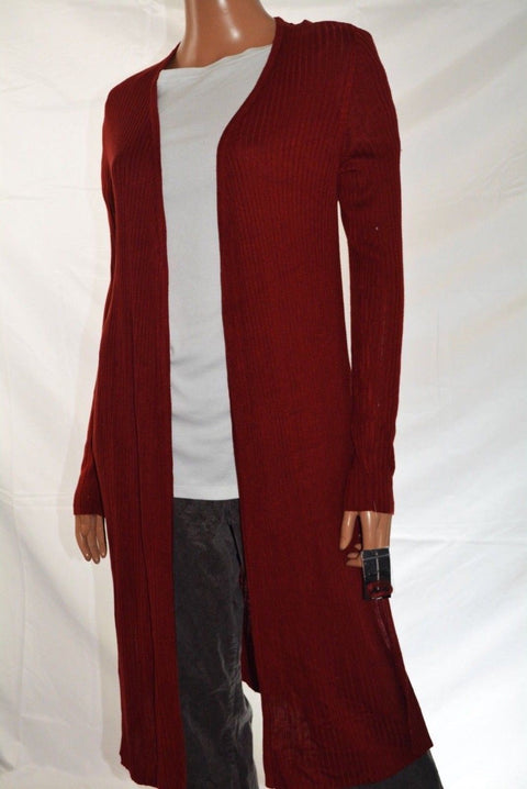 INC International Concepts Women Red Open-Front Rib-Knit Duster Cardigan Shrug M