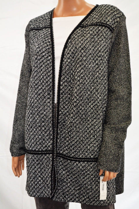 Charter Club Women Metallic Black Open Front Tweed Knit Cardigan Sweater Plus 3X