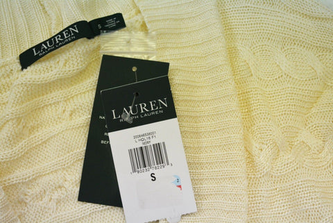 New Lauren Ralph Lauren Women's Ivory Cable Knit Open Front Cardigan Shrug Top S