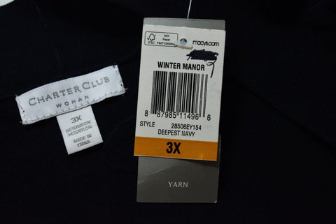 New Charter Club Women's 3/4 Sleeve Blue Open Front Knit Cardigan Shrug Plus 3X - evorr.com