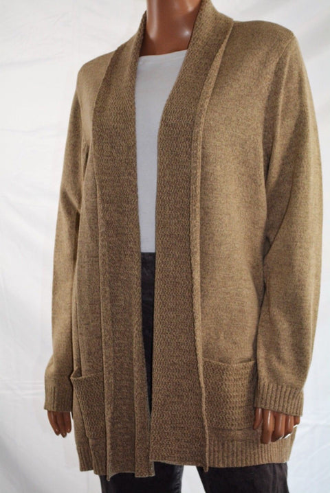 Karen Scott Women's Cotton Beige Draped Open Front Knit Cardigan Shrug Plus 1X