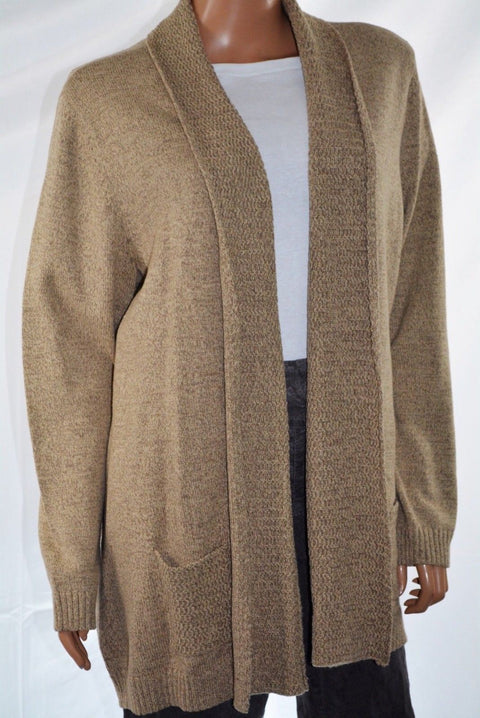 Karen Scott Women's Cotton Beige Draped Open Front Knit Cardigan Shrug Plus 1X