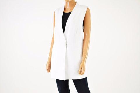 New Alfani Women's Sleeveless White Snap Button Vest Cardigan Shrug Top Size 12