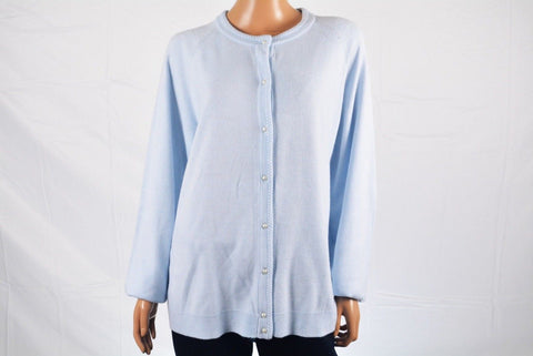 New Karen Scott Womens Long Sleeves Acrylic Blue Button Down Cardigan Shrug XXL