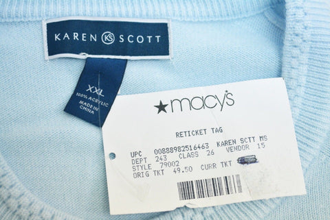 New Karen Scott Womens Long Sleeves Acrylic Blue Button Down Cardigan Shrug XXL
