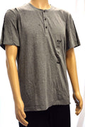 Kenneth Cole Reaction Mens Short-Sleeve Gray Faux-Leather Trim Henley T-Shirt XL - evorr.com