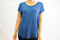 New Alfani Women Scoop Neck Stretch Blue Satin-Trim Hi-Low T-Shirt Blouse Top XL