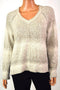 New Style&Co Women's V-Neck Long Sleeves Beige Striped Knit Hi-Low Sweater Top L - evorr.com