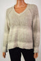 New Style&Co Women's V-Neck Long Sleeves Beige Striped Knit Hi-Low Sweater Top L - evorr.com