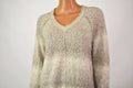 New Style&Co Women's V-Neck Long Sleeves Beige Striped Knit Hi-Low Sweater Top L - evorr.com