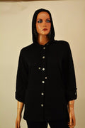 New Style&Co Women's 3/4 Sleeves Black Button Front Hooded Cardigan Shrug Top S - evorr.com