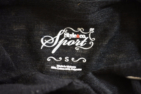 New Style&Co Women's 3/4 Sleeves Black Button Front Hooded Cardigan Shrug Top S - evorr.com