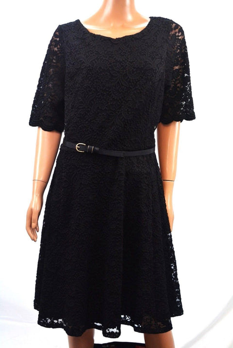 $109 Charter Club Womens Short-Sleeve Black Lace Fit & Flare Tunic Dress Plus 1X - evorr.com