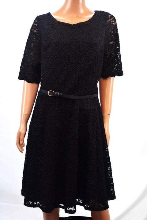 $109 Charter Club Womens Short-Sleeve Black Lace Fit & Flare Tunic Dress Plus 1X - evorr.com