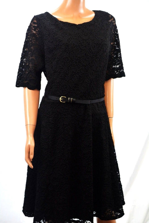 $109 Charter Club Womens Short-Sleeve Black Lace Fit & Flare Tunic Dress Plus 1X - evorr.com
