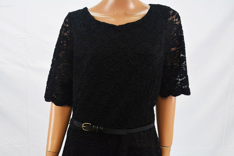 $109 Charter Club Womens Short-Sleeve Black Lace Fit & Flare Tunic Dress Plus 1X - evorr.com