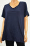 NEW INC Concepts Womens Short-Sleeve Navy  Blue Cotton V-Neck Blouse Top Plus 3X