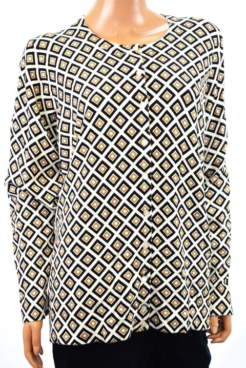 Charter Club Womens Beige Diamond-Print Button-Down Cardigan Sweater Top Plus 3X
