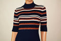 Style&Co Women Turtle Neck Elbow-Slv Blue Stripe Ribbed-Knit Tunic Sweater Top L - evorr.com