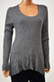 Style&Co Women Scoop Neck Gray Handkerchief Hem Ribbed Knit Hi-Low Sweater Top M - evorr.com