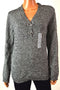 Charter Club Women's V-Neck Buckled Long Sleeve Black Marled Knit Sweater Top L