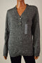 Charter Club Women's V-Neck Buckled Long Sleeve Black Marled Knit Sweater Top L