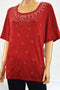 Karen Scott Women Short Sleeve Cotton Red Embellished Tunic Blouse Top Plus 1X