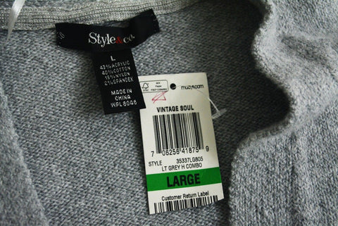 New Style&Co Women Long Sleeve Stretch Gray Striped Open Front Cardigan Shrug L - evorr.com