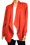 New JM Collection Women Open-Front Stretch Red Draped Suede Cardigan Shrug Top L