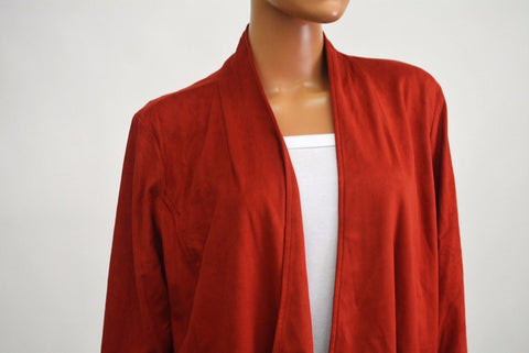 New JM Collection Women Open-Front Stretch Red Draped Suede Cardigan Shrug Top L