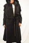 New City Chic Women Black Hooded Full Zip Faux Fur Belted A-Line Jacket Coat XXL