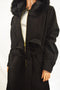 New City Chic Women Black Hooded Full Zip Faux Fur Belted A-Line Jacket Coat XXL