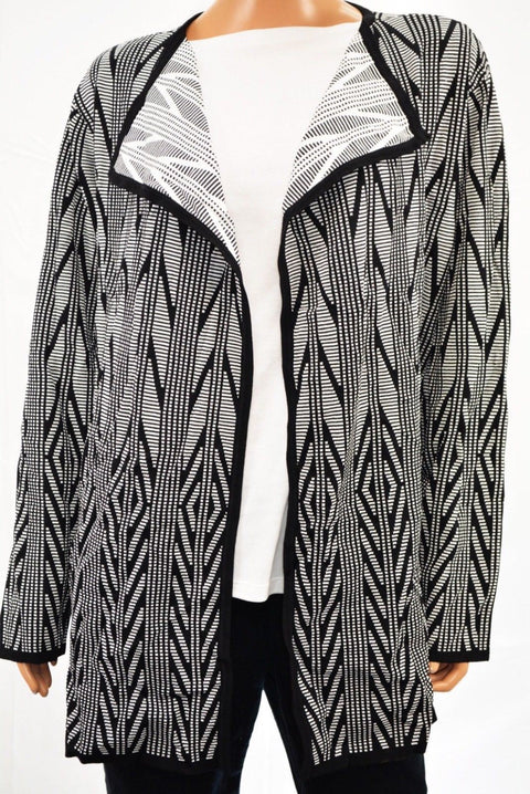 $139 Calvin Klein Women Black Open Front Jacquard Flyaway Cardigan Shrug Plus 2X - evorr.com