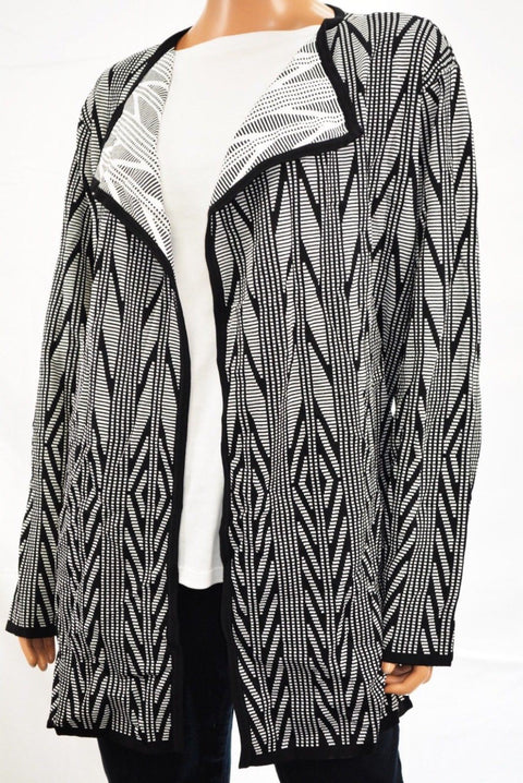 $139 Calvin Klein Women Black Open Front Jacquard Flyaway Cardigan Shrug Plus 2X - evorr.com