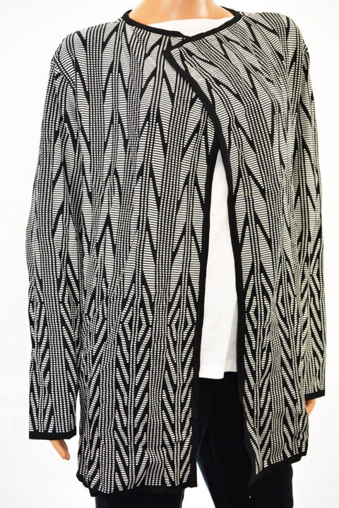 $139 Calvin Klein Women Black Open Front Jacquard Flyaway Cardigan Shrug Plus 2X - evorr.com