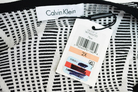 $139 Calvin Klein Women Black Open Front Jacquard Flyaway Cardigan Shrug Plus 2X - evorr.com