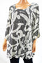 $65 Alfani Women 3/4 Slv Stretch Black Striped-Printed Tunic Blouse Top Plus 2X