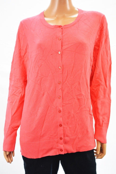 Charter Club Women's Long Sleeve Red Solid Button Down Cardigan Shrug Plus 2X