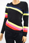 INC Concepts Women's Long-Sleeves Black Striped Rayon Scoop-Neck Sweater Top S