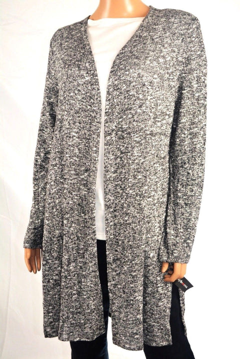 New Style&Co Women Long Sleeve Stretch Black Open Front Marled Cardigan Shrug M